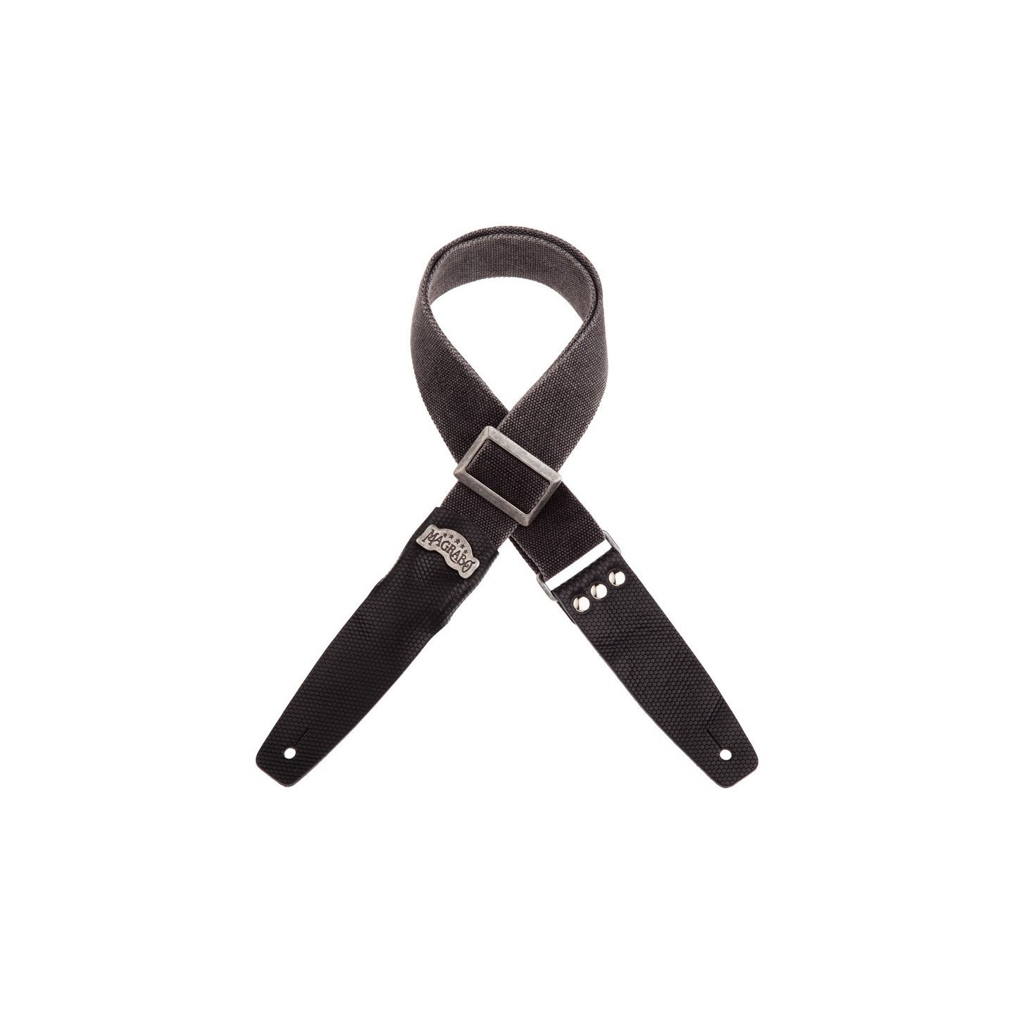 Magrabò Tracolla Stripe SC Cotton Washed Nero 5 cm terminali Twinkle Nero, fibbia Recta Argento - vai con la sigla