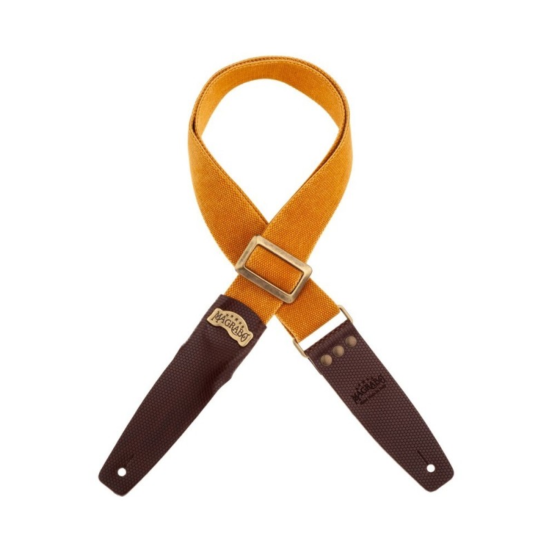 Magrabò Tracolla Stripe SC Cotton Washed Ocra 5 cm terminali Twinkle Marrone Scuro, fibbia Recta Ottone - vai con la sig