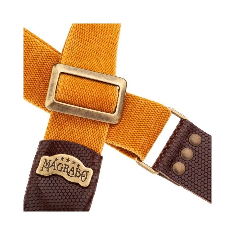 Magrabò Tracolla Stripe SC Cotton Washed Ocra 5 cm terminali Twinkle Marrone Scuro, fibbia Recta Ottone - vai con la sig
