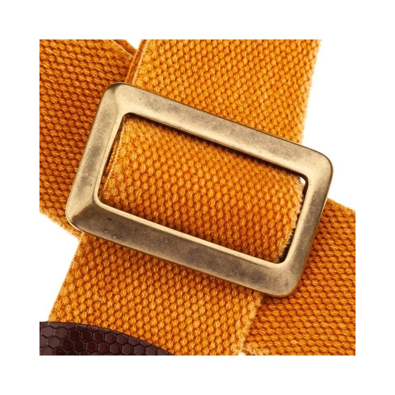 Magrabò Tracolla Stripe SC Cotton Washed Ocra 5 cm terminali Twinkle Marrone Scuro, fibbia Recta Ottone - vai con la sig