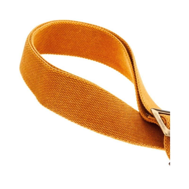 Magrabò Tracolla Stripe SC Cotton Washed Ocra 5 cm terminali Twinkle Marrone Scuro, fibbia Recta Ottone - vai con la sig