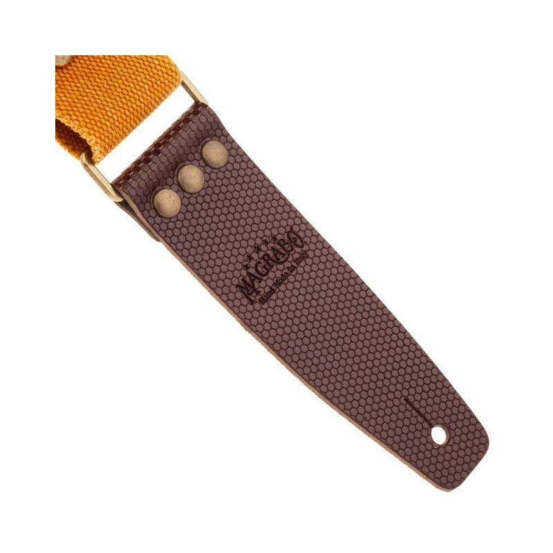 Magrabò Tracolla Stripe SC Cotton Washed Ocra 5 cm terminali Twinkle Marrone Scuro, fibbia Recta Ottone - vai con la sig