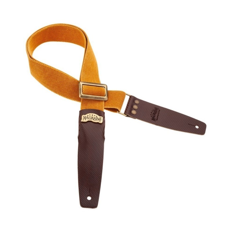 Magrabò Tracolla Stripe SC Cotton Washed Ocra 5 cm terminali Twinkle Marrone Scuro, fibbia Recta Ottone - vai con la sig