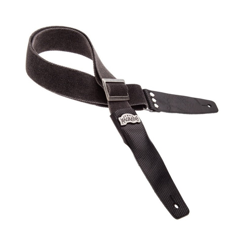 Magrabò Tracolla Stripe SC Cotton Washed Nero 5 cm terminali Twinkle Nero, fibbia Recta Argento - vai con la sigla
