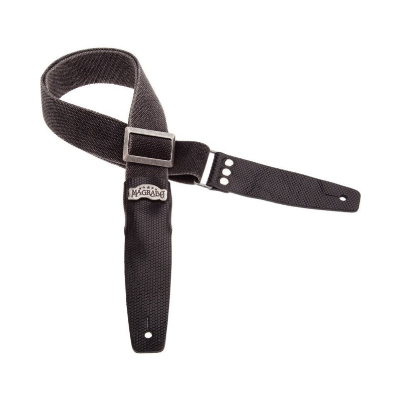 Magrabò Tracolla Stripe SC Cotton Washed Nero 5 cm terminali Twinkle Nero, fibbia Recta Argento - vai con la sigla