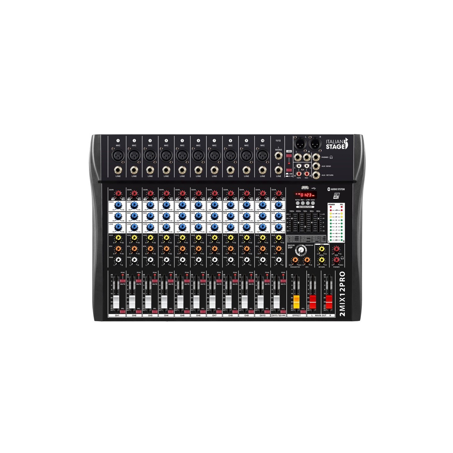 Italian Stage 2MIX12PRO mixer con lettore, registratore ed effetti BT - vai con la sigla