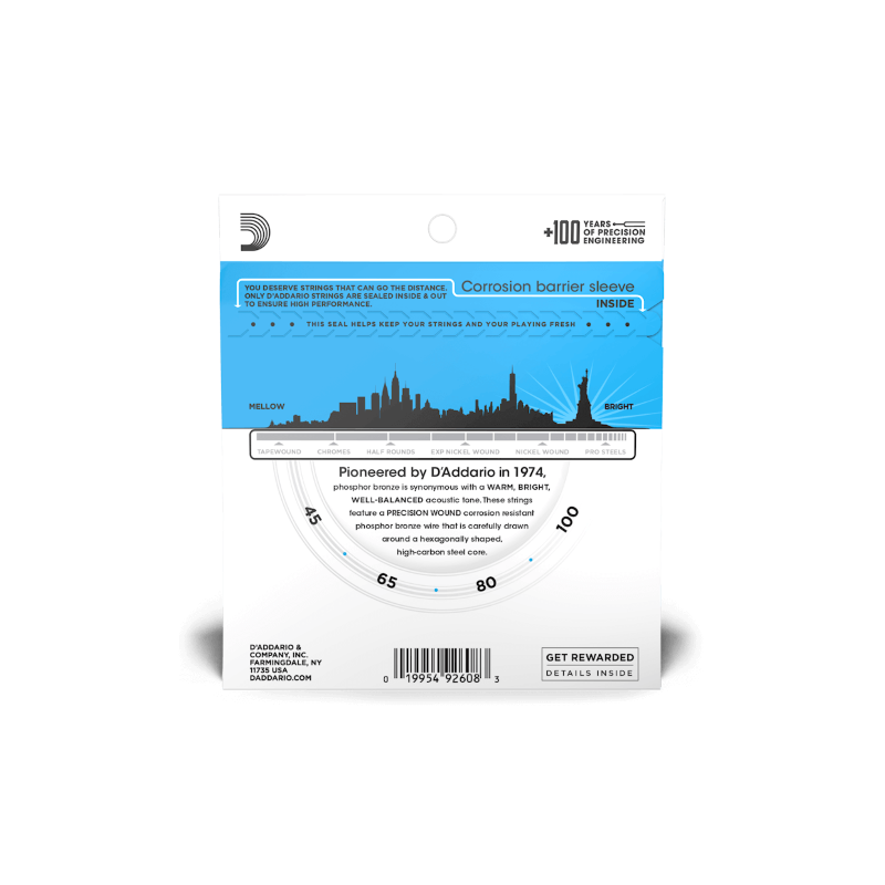 D'ADDARIO EPBB170 Phosphor Bronze Acoustic Bass, Long Scale, 45-100