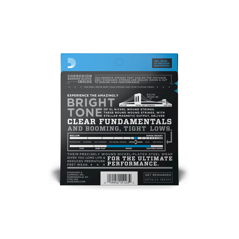 D'ADDARIO EXL170 Nickel Wound Bass, Light, 45-100, Long Scale
