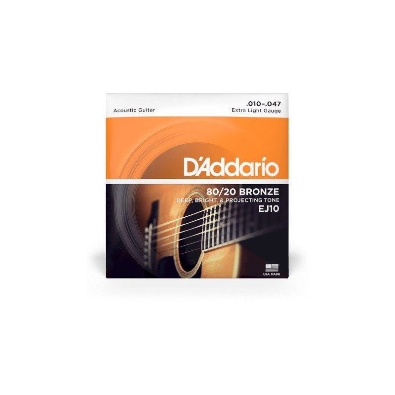 D'ADDARIO EJ10 80/20 Bronze Acoustic Guitar Strings, Extra Light, 10-47 - vaiconlasigla