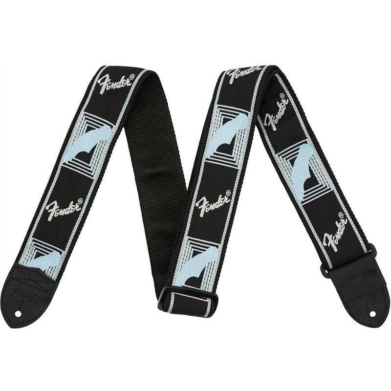 FENDER Tracolla Fender® 2" Monogrammed Black/Light Grey/Blue - vai con la sigla